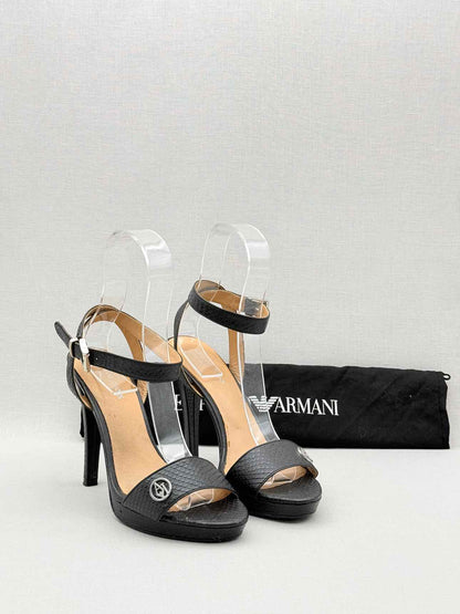 ARMANI JEANS Black Textured Size EU 38 Heeled Sandals