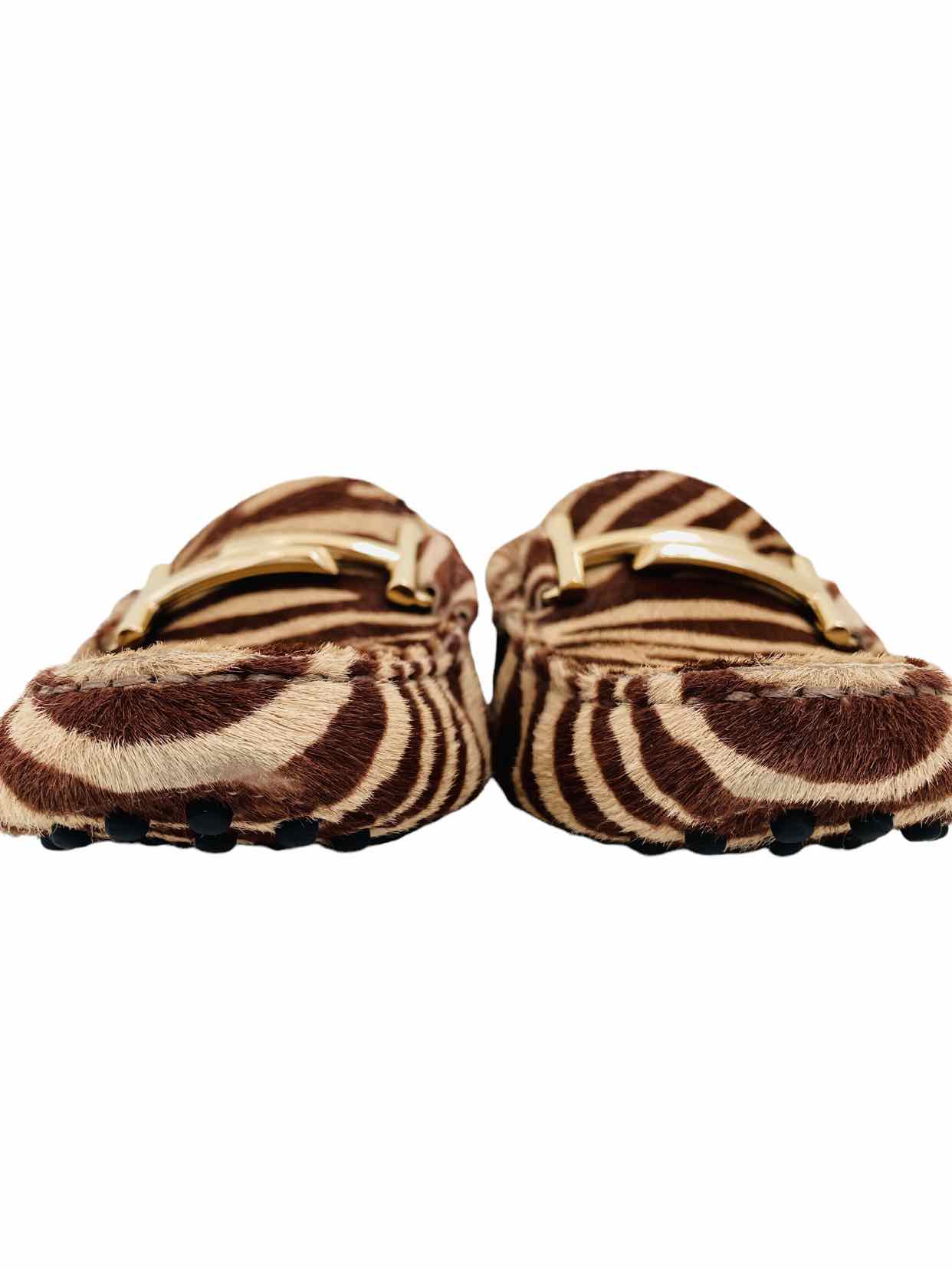 TOD'S Brown & Beige Zebra Print Loafers 35.5