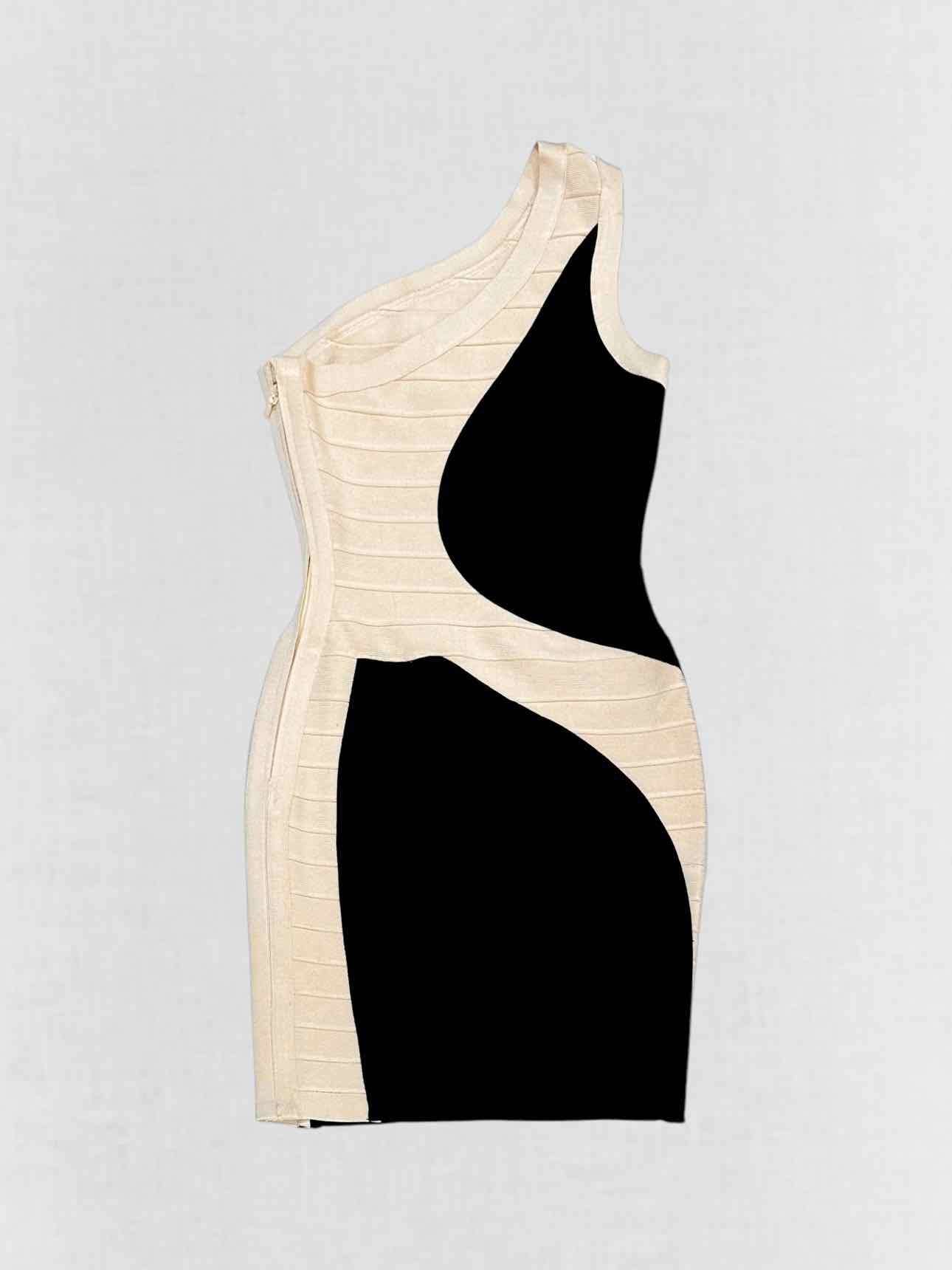 HERVE LEGER Black & Cream Size Medium Short Dress