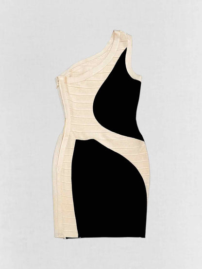 HERVE LEGER Black & Cream Size Medium Short Dress