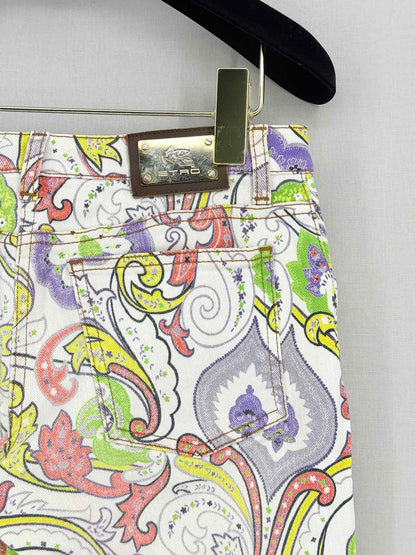 ETRO White Multicolor Paisley Print Size 26 Jeans