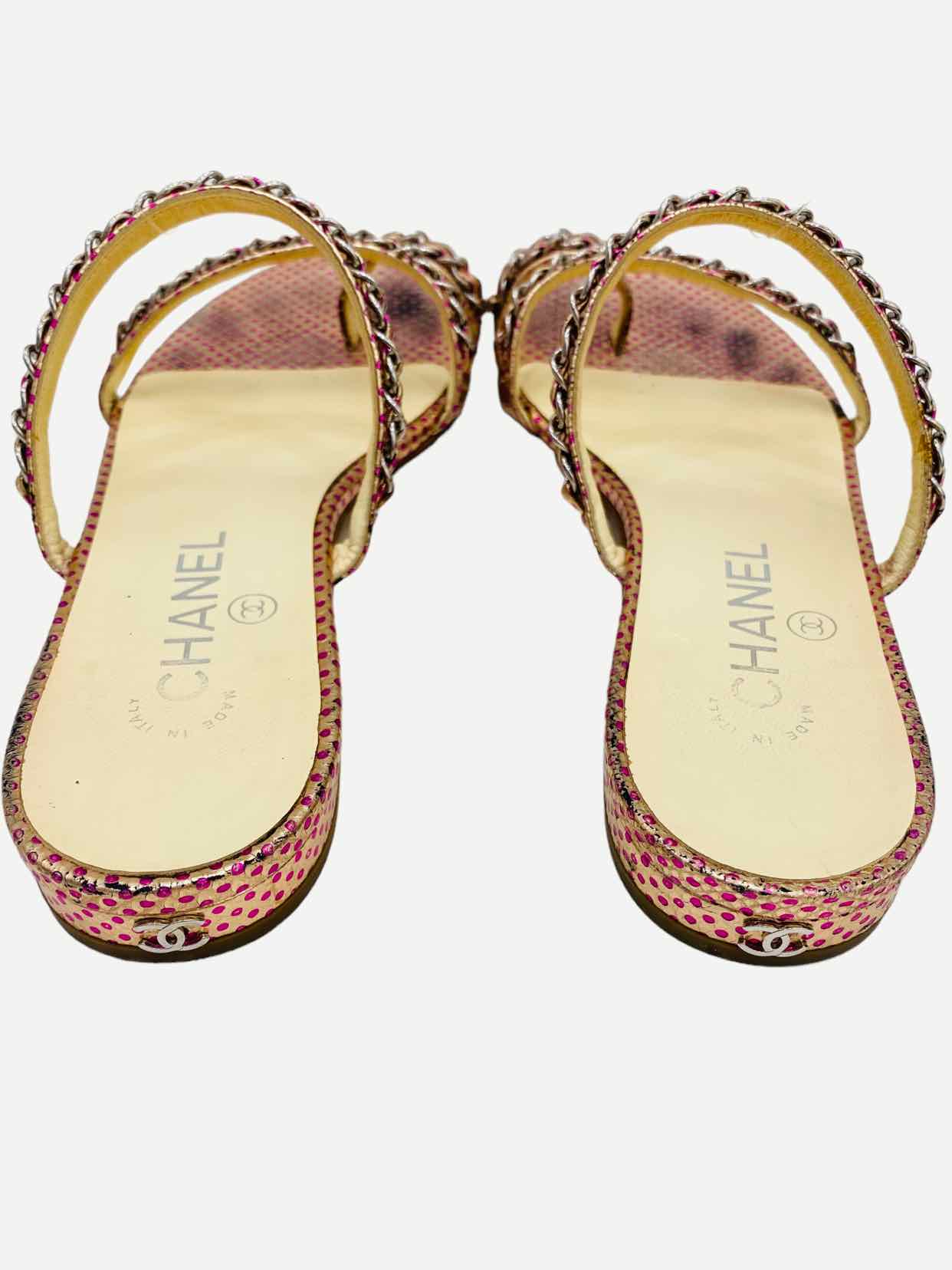 CHANEL Metallic Pink Sandals 37.5