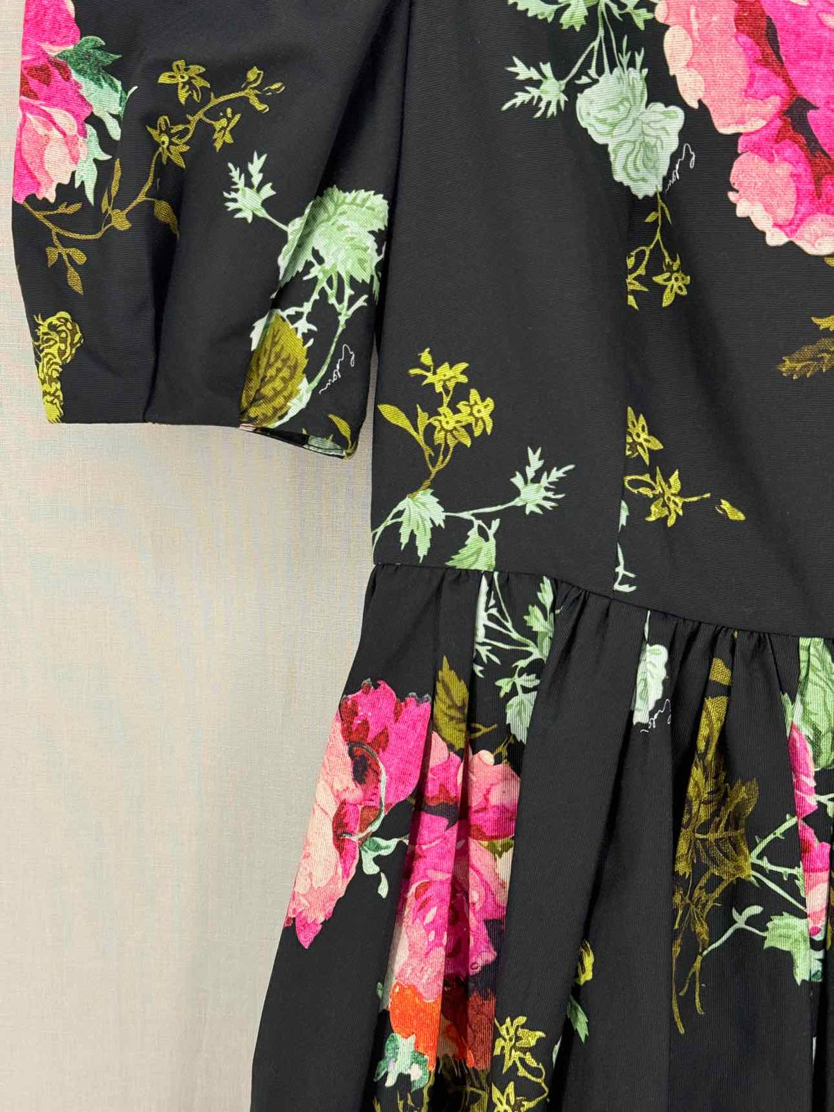 ERDEM Faille Black Multicolor Floral Midi Dress