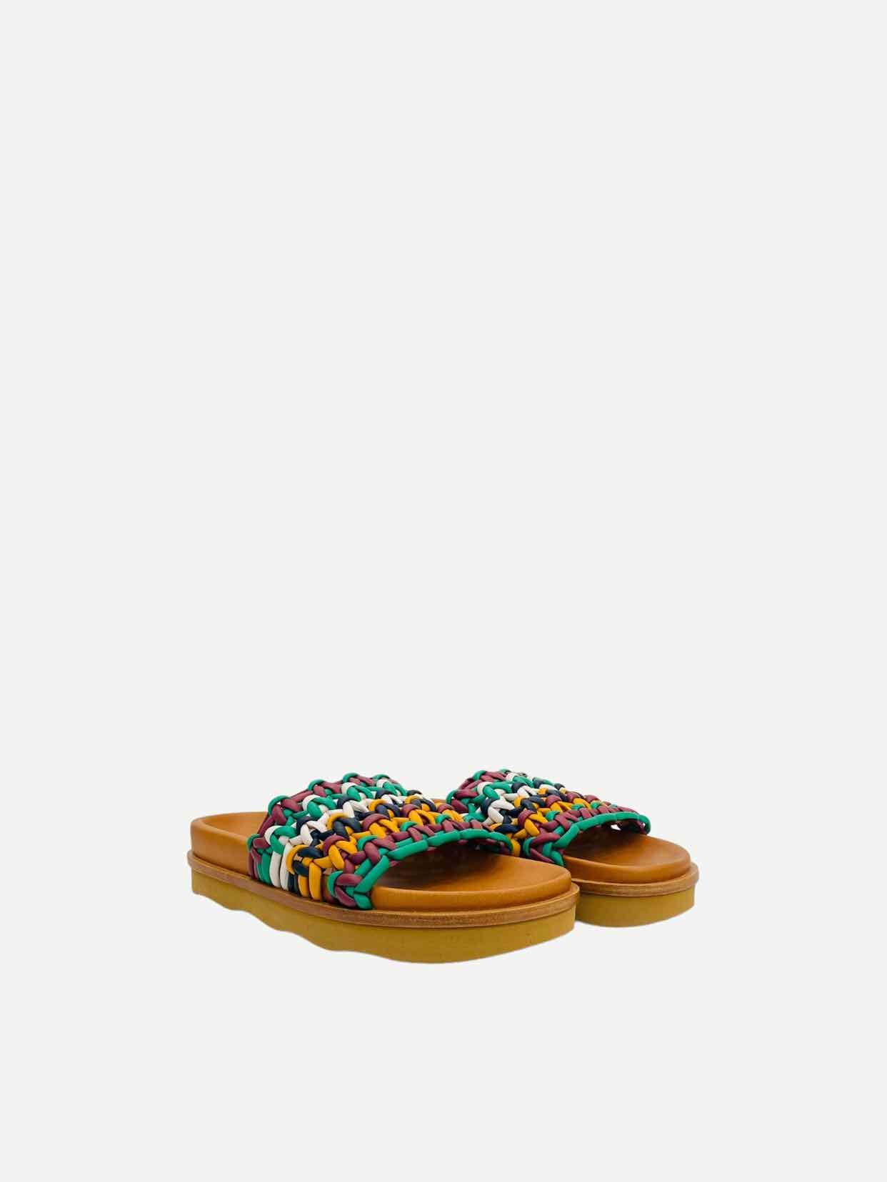 CHLOE Wavy Flatform Crochet Tan Multicolor Slides