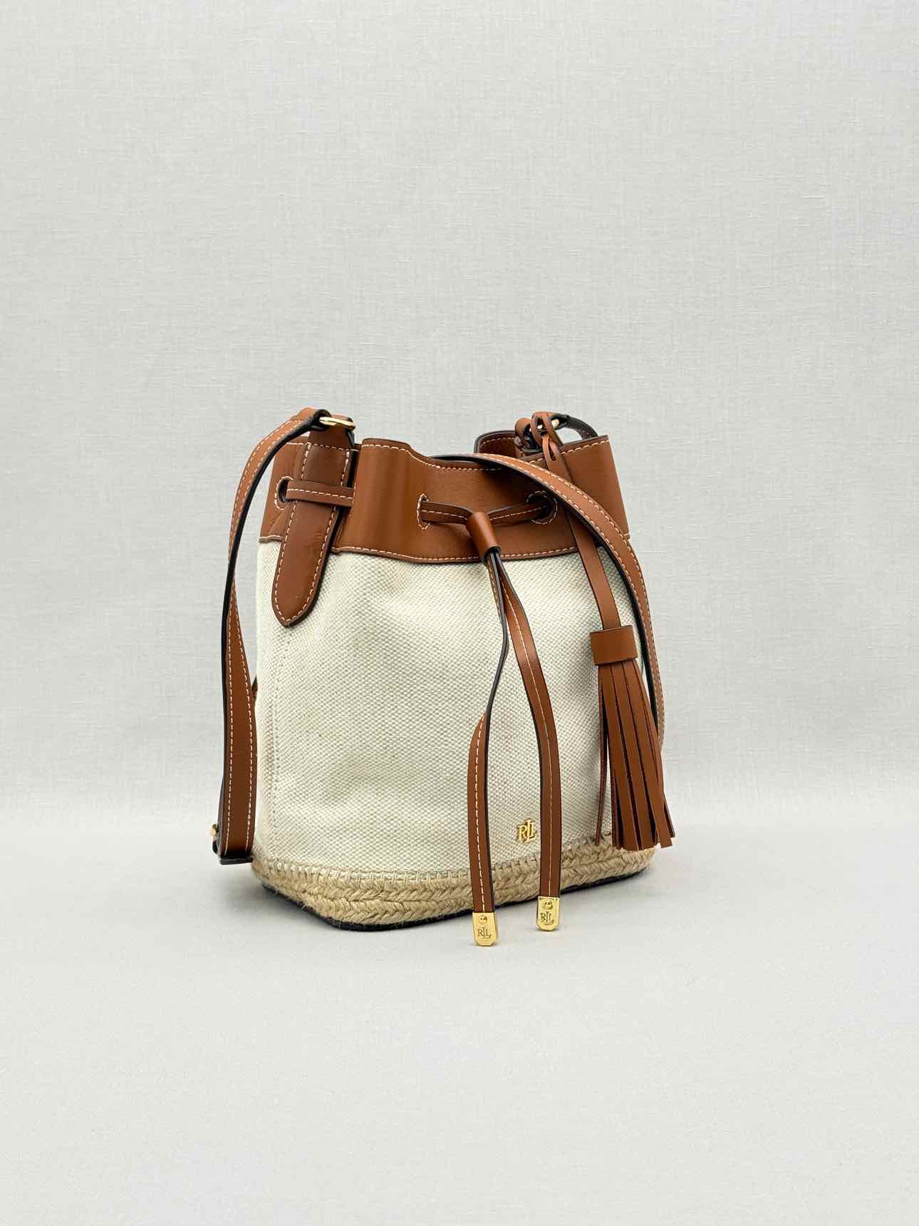 RALPH LAUREN Canvas Debby Beige & Tan Bucket Bag