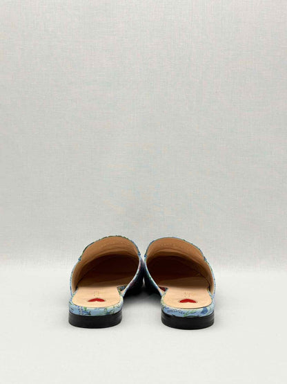 GUCCI Princetown Blue Multicolor Size EU 37.5 Mules