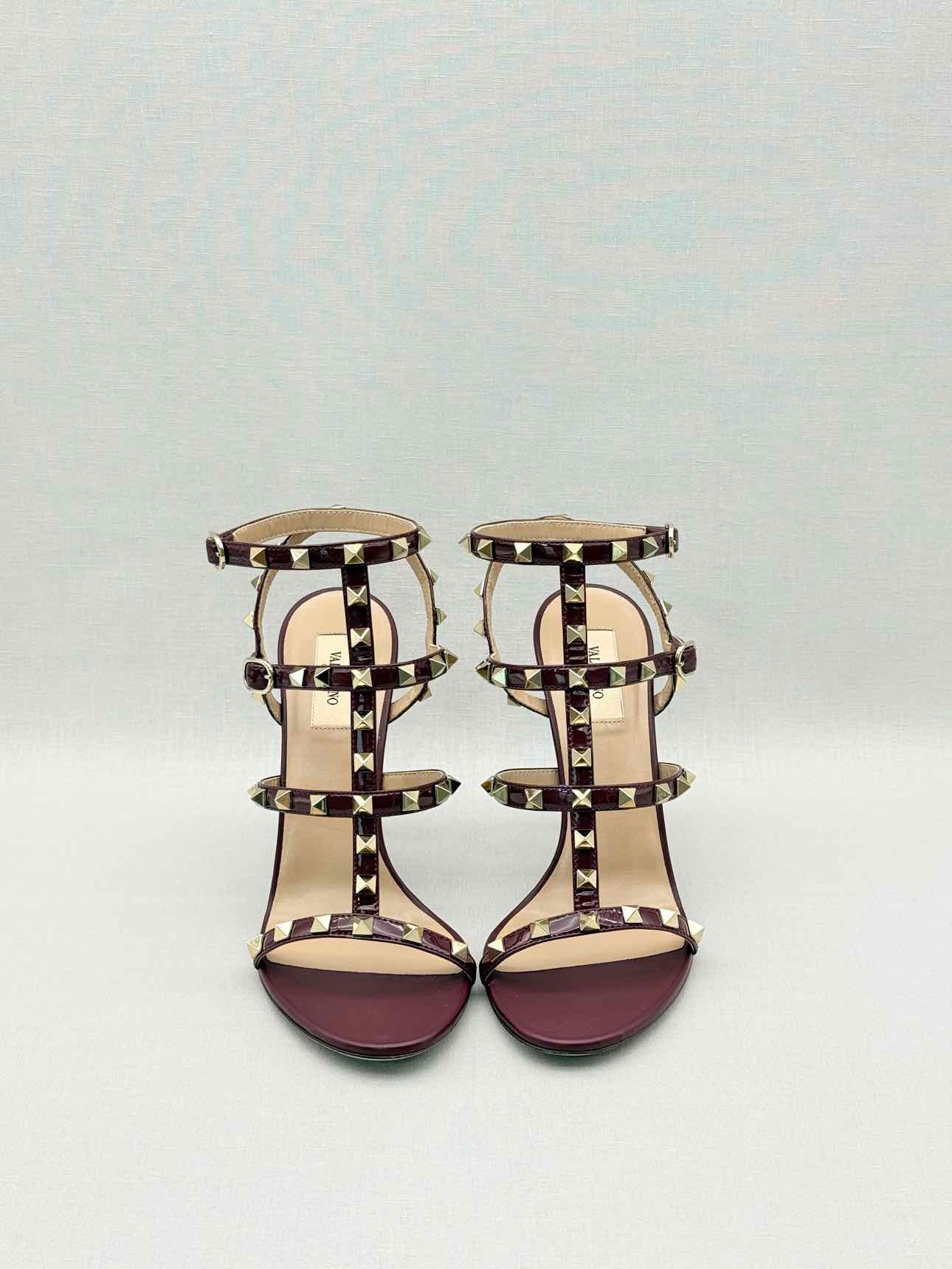 VALENTINO Rockstud Burgundy Size EU 39 Heeled Sandals