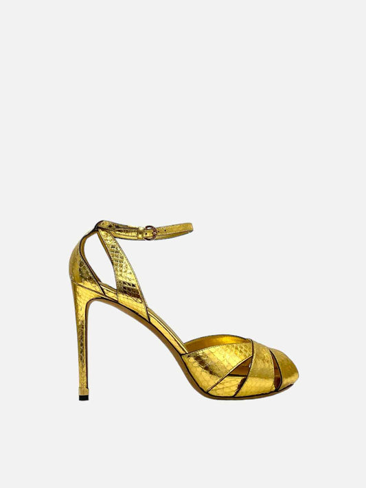 LOUIS VUITTON Ankle Strap Metallic Gold Heeled Sandals