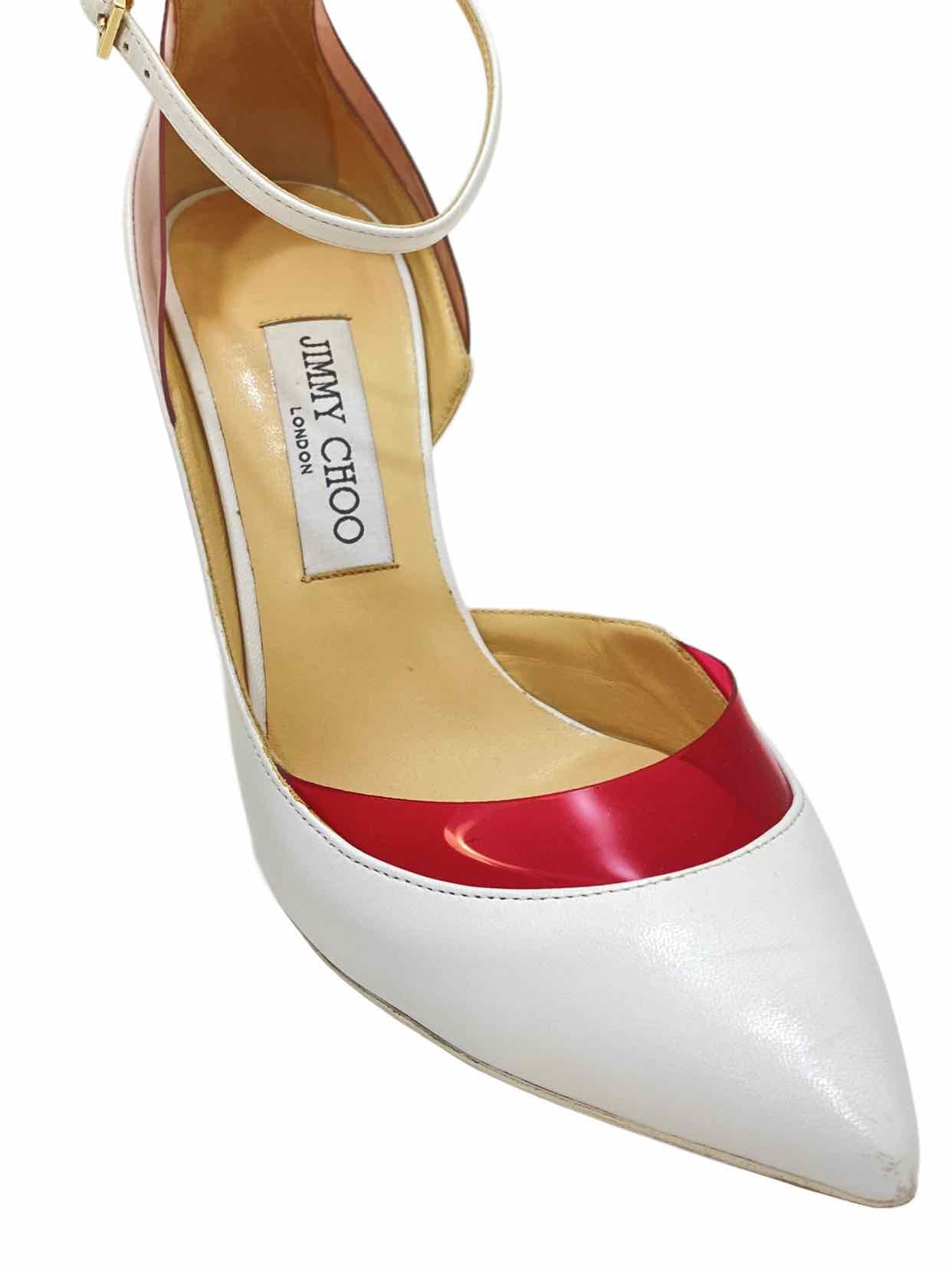 JIMMY CHOO Ankle Strap White w/ Red Pumps