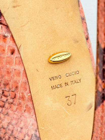 SERGIO ROSSI Pink & Brown Snakeskin Size EU 37 Pumps