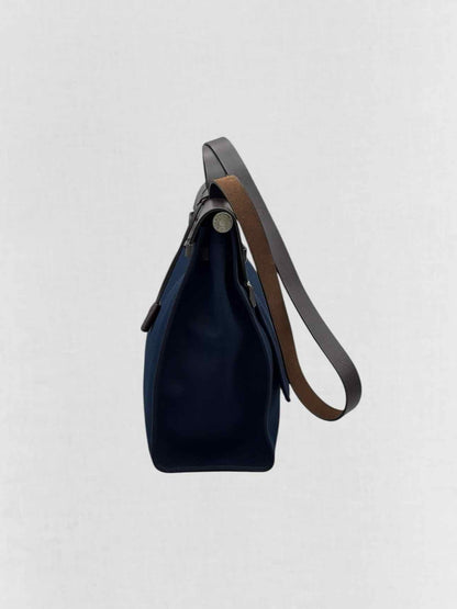 HERMES Herbag Zip Brown & Navy Blue Top Handle
