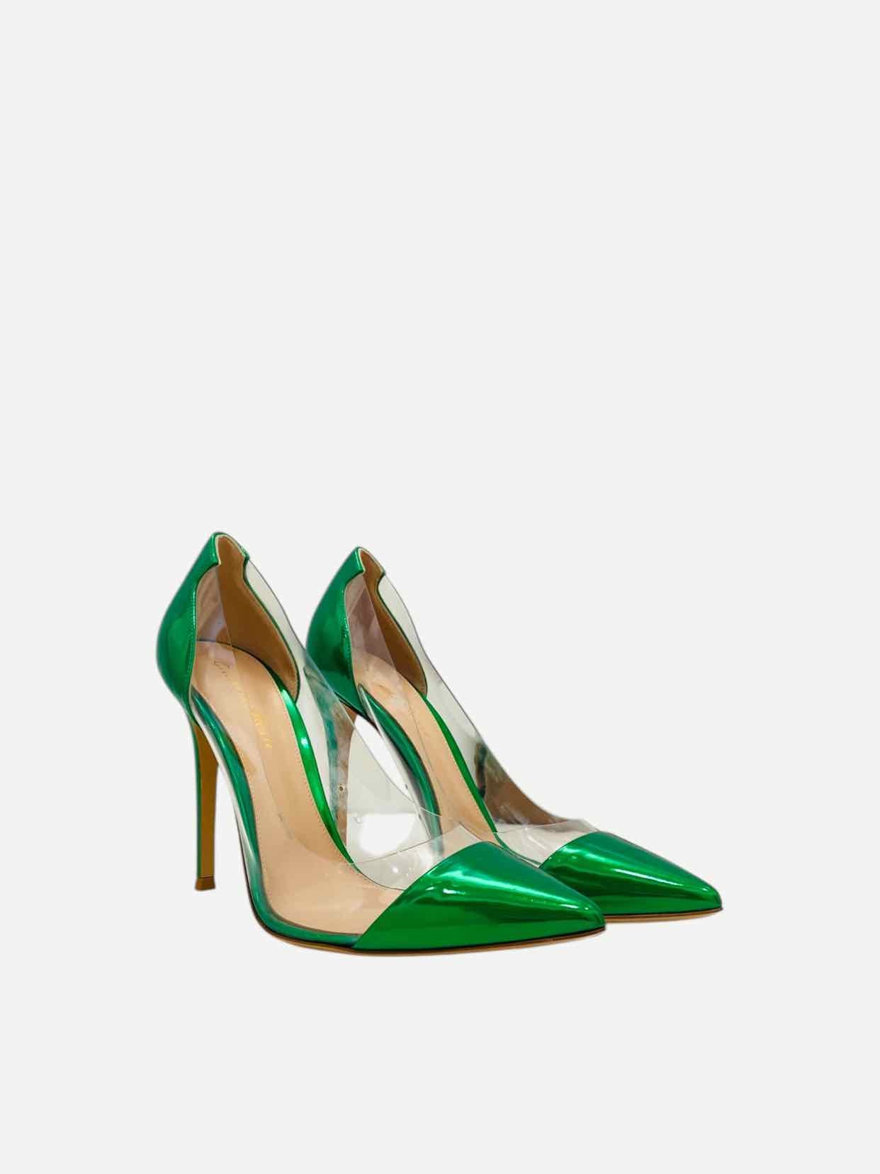 GIANVITO ROSSI Plexi Metallic Green Size EU 39 Pumps