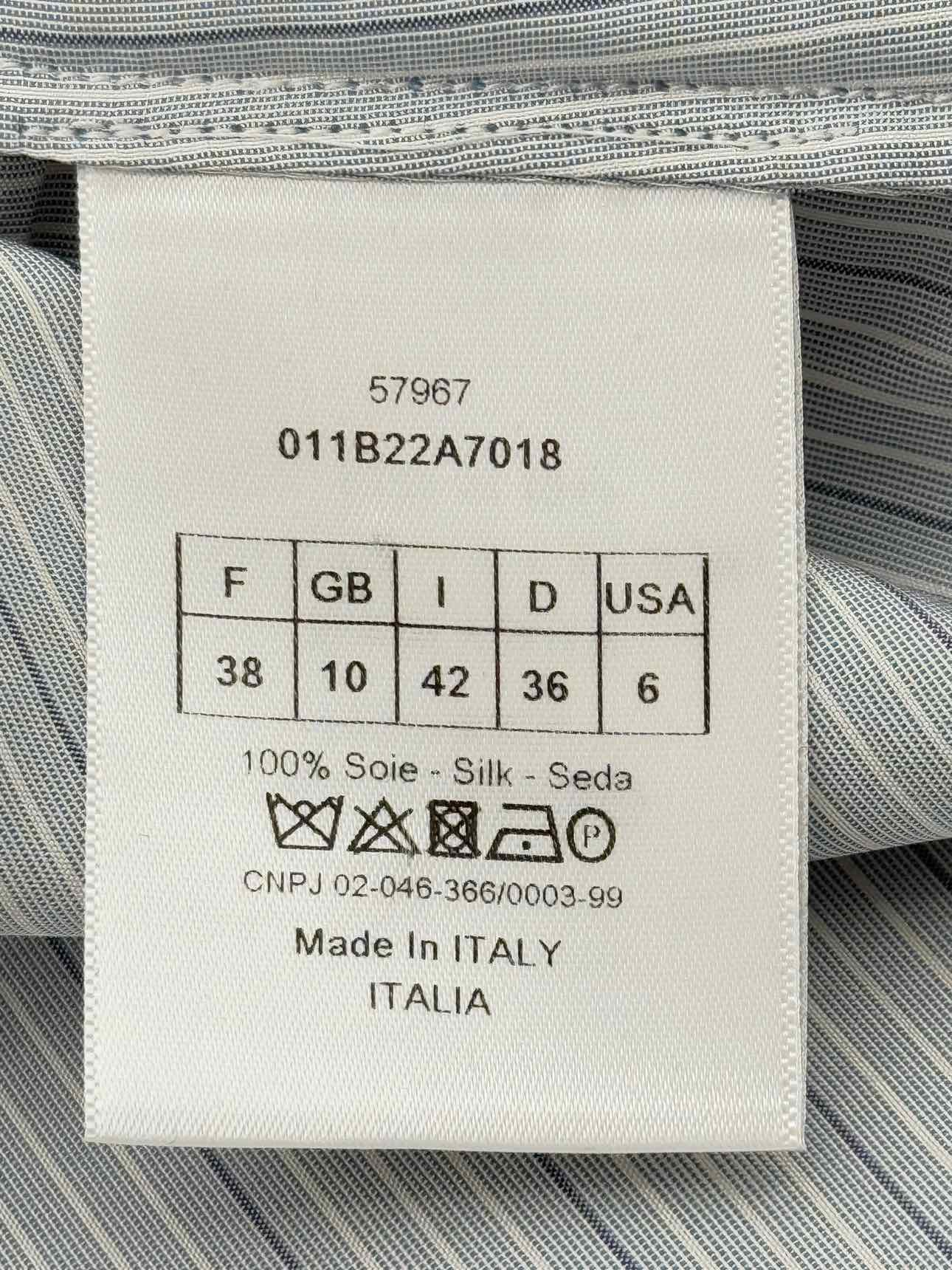 CHRISTIAN DIOR Grey & Blue Pinstripe Size US 6 Blouse