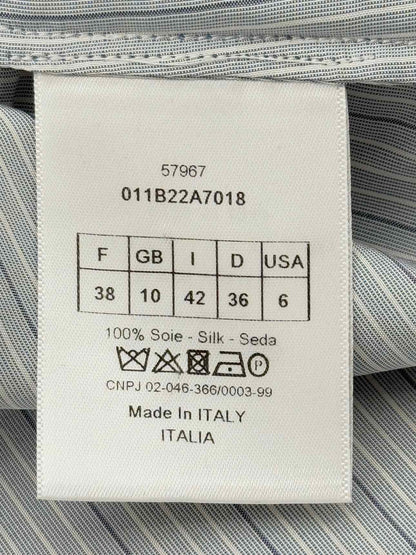 CHRISTIAN DIOR Grey & Blue Pinstripe Size US 6 Blouse