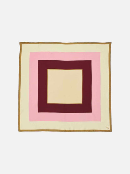 ST. JOHN Beige, Pink & Burgundy Square Print Scarf