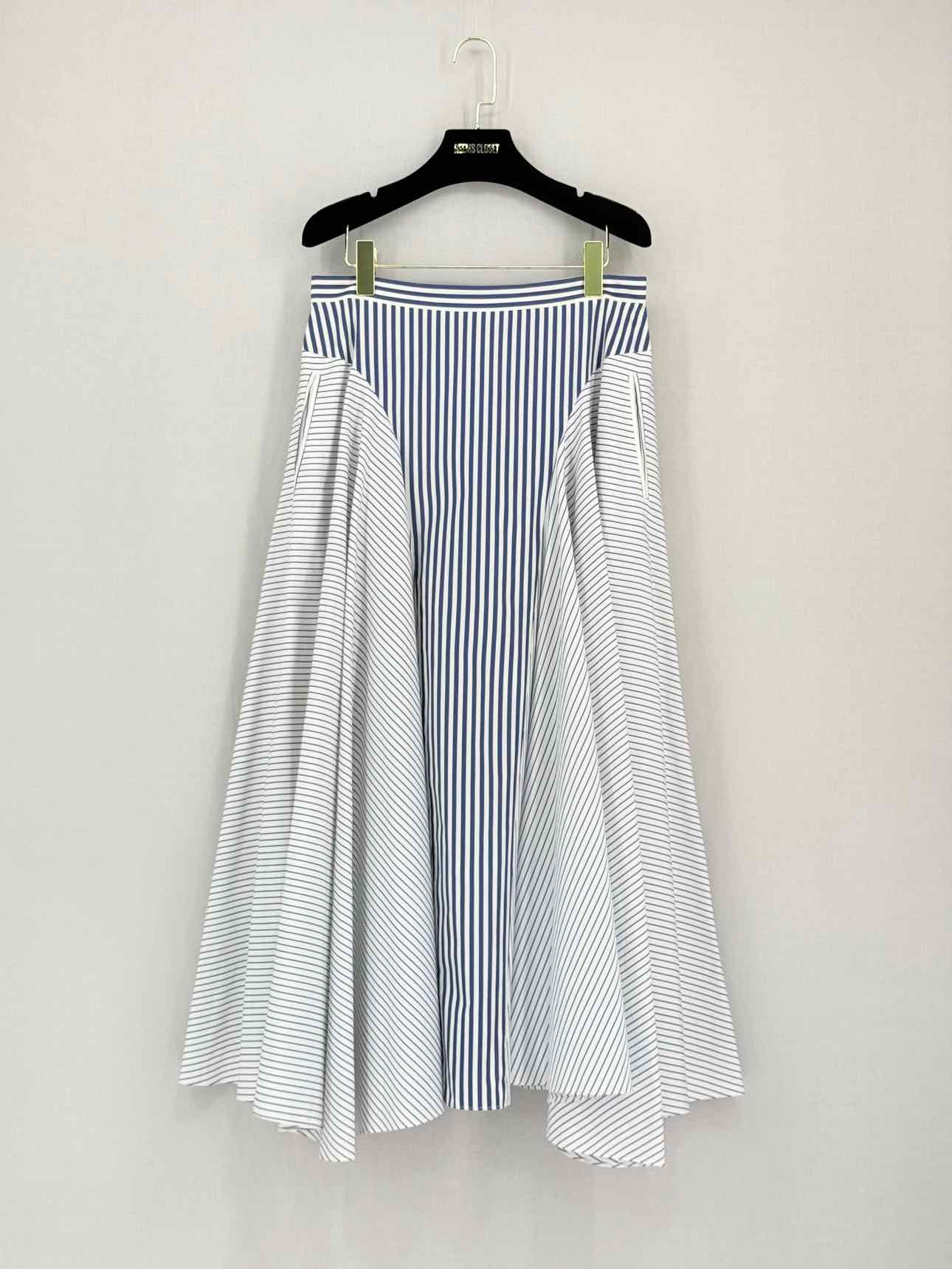ADAM LIPPES Blue & White Striped Size Medium Midi Skirt