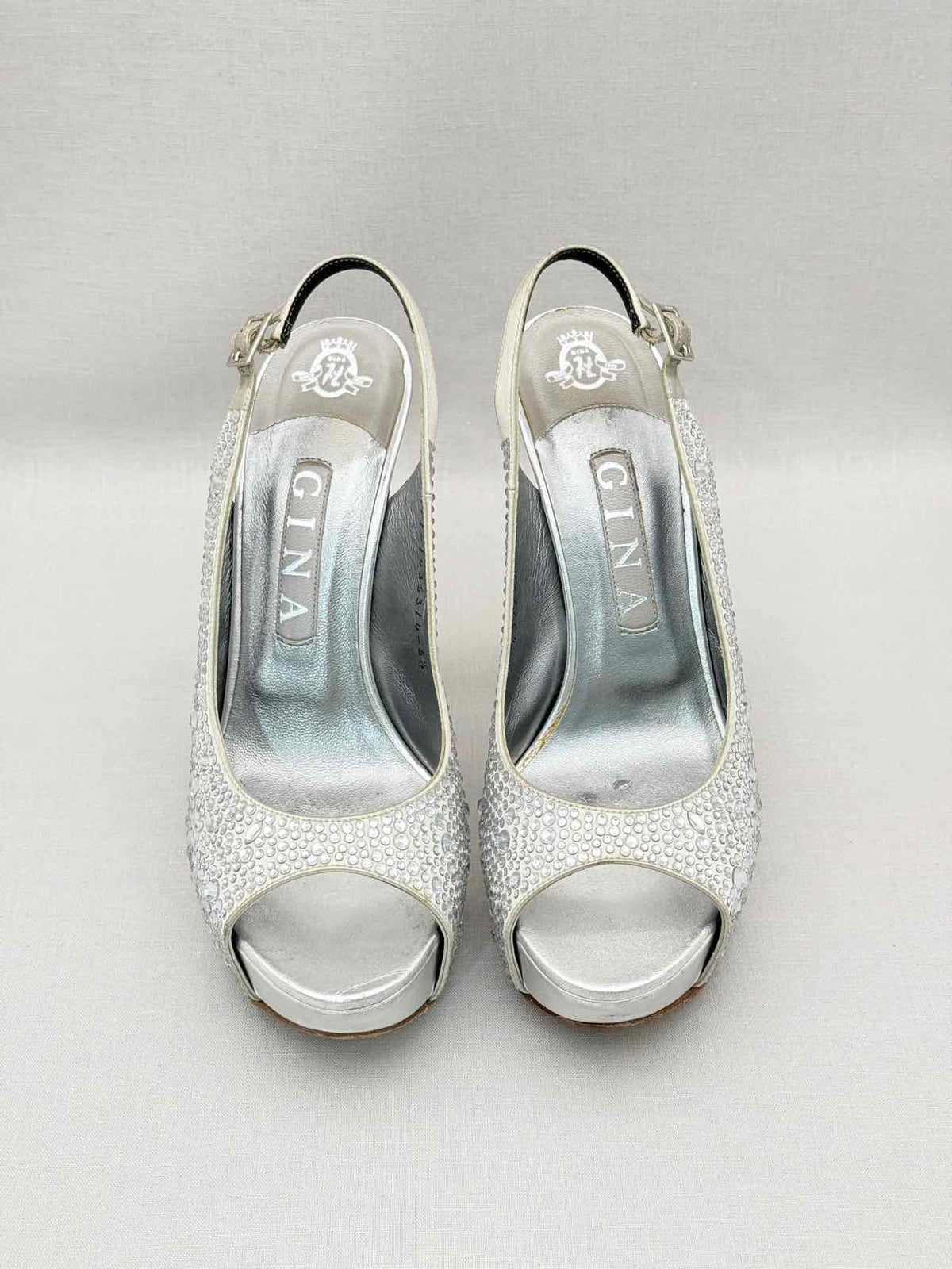 GINA Silver Crystal Embellished Size EU 38.5 Slingbacks