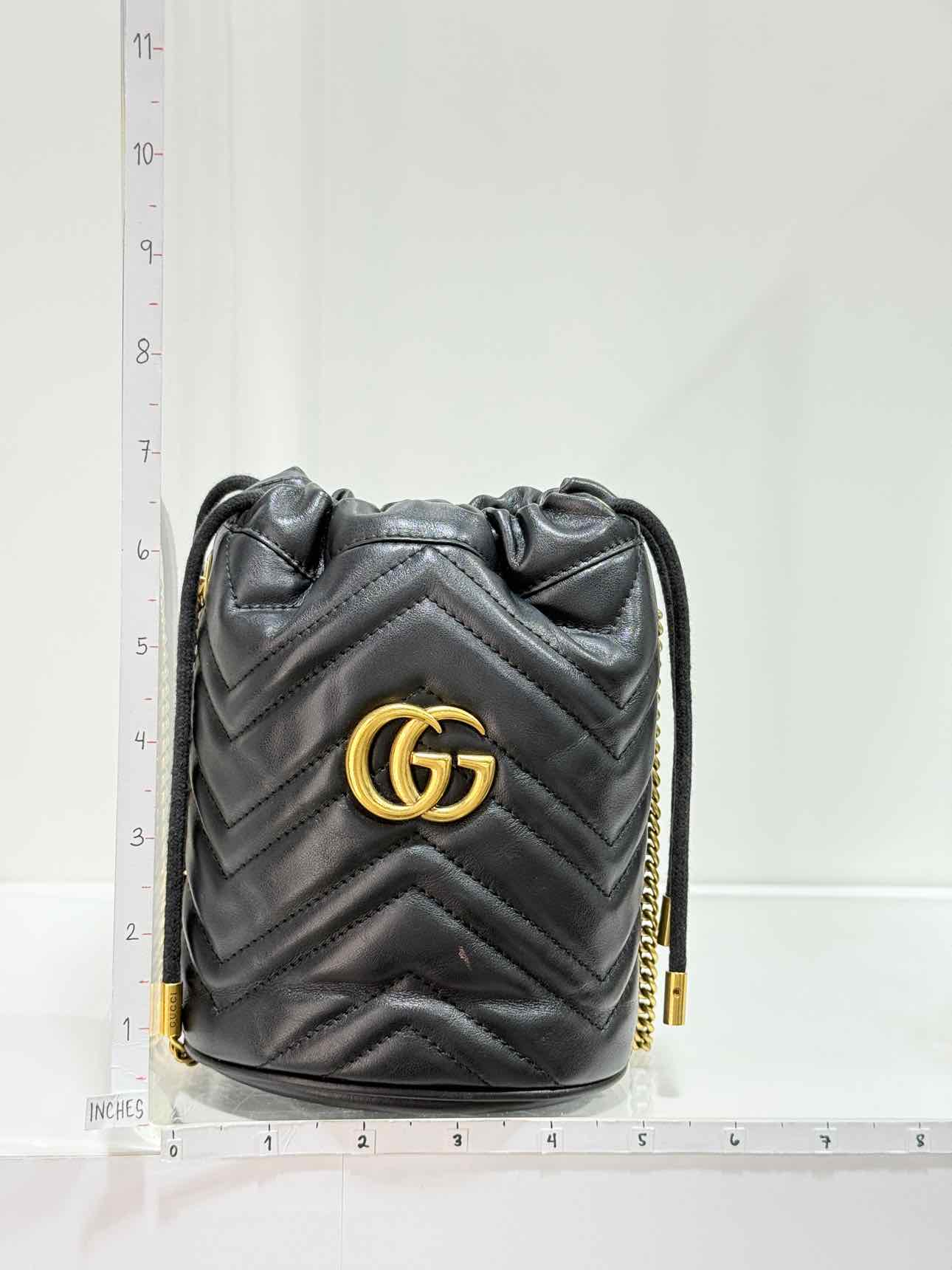 GUCCI GG Marmont Black Chevron Bucket Bag