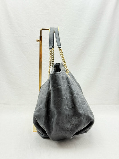 CAROLINA HERRERA Poppy Black Monogram Embossed Tote Bag