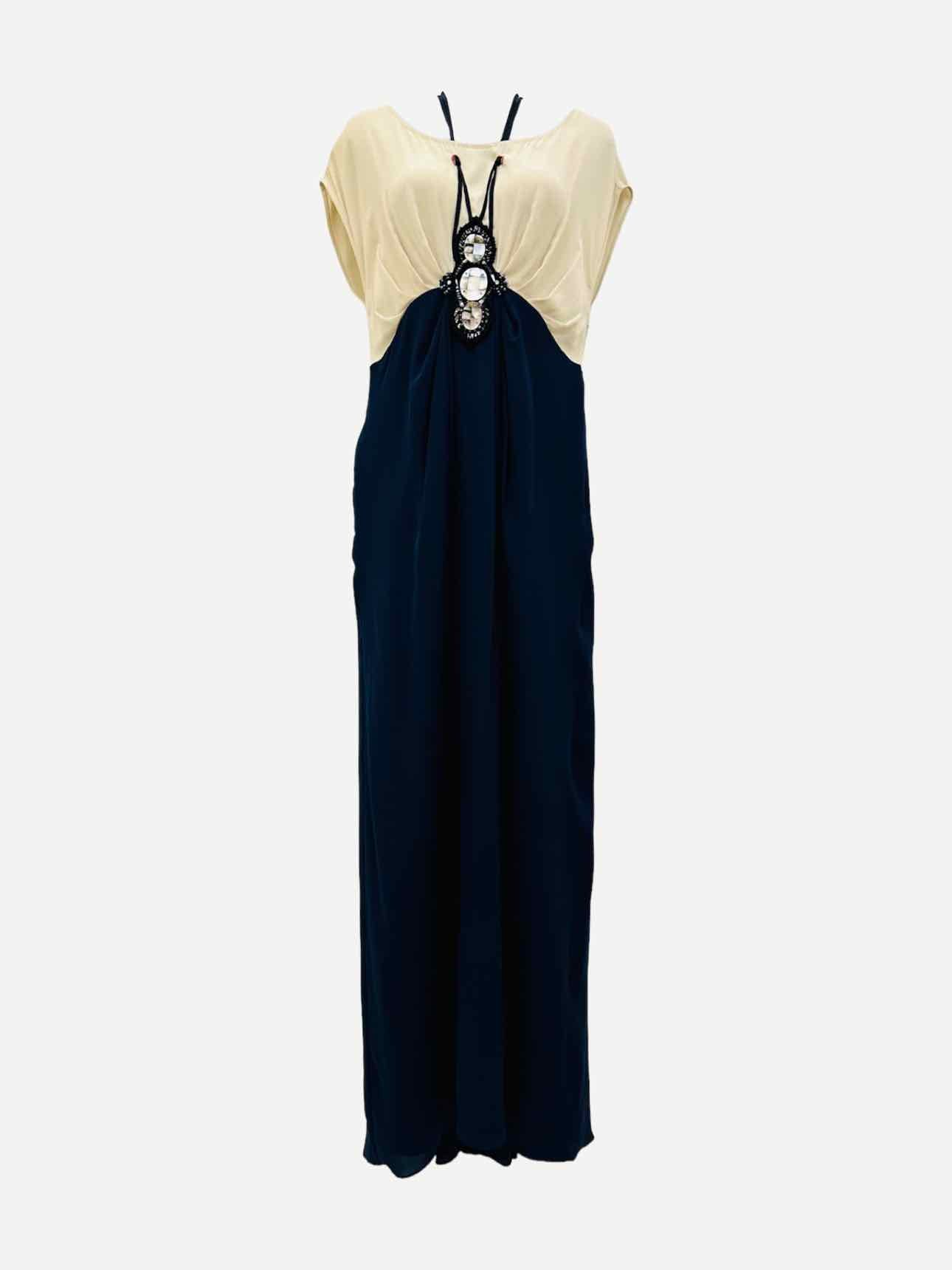 PHILLIP LIM Maxi Beige & Black Embellished Long Dress