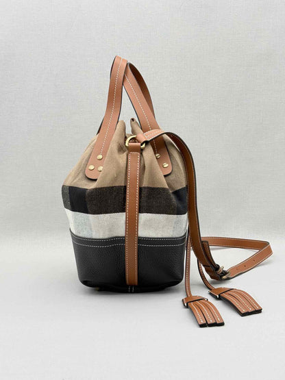 BURBERRY Heston Black Multicolor Check Bucket Bag
