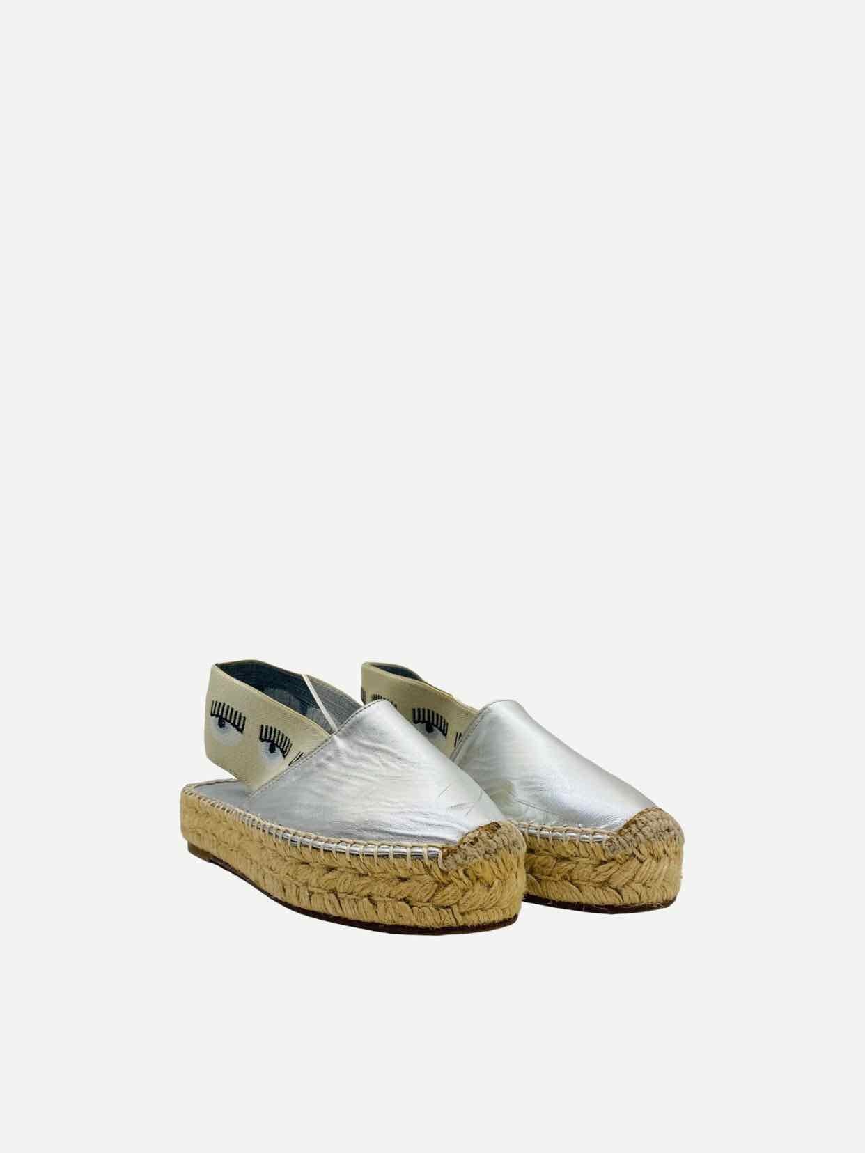 CHIARA FERRAGNI Espadrille Metallic Silver Flats