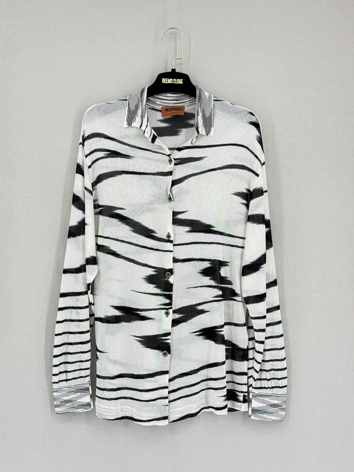 MISSONI White & Black Abstract Striped Size US 6 Shirt