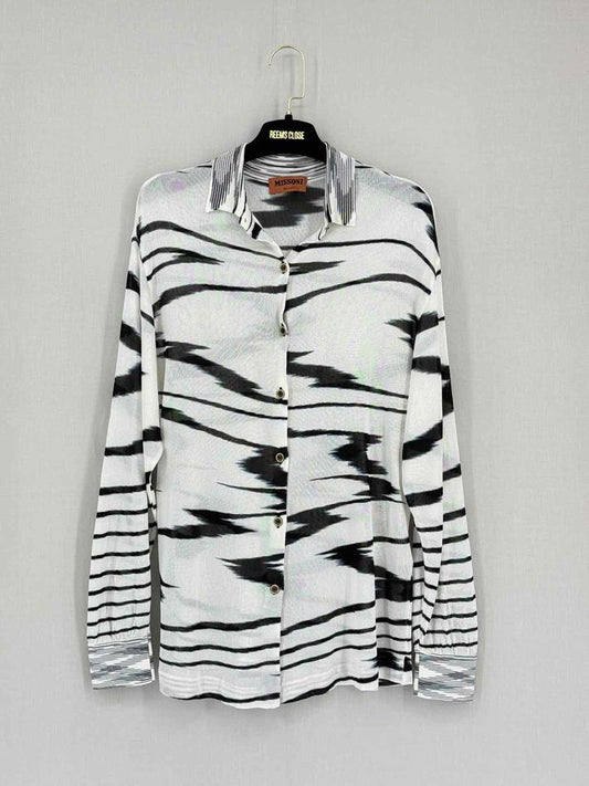 MISSONI White & Black Abstract Striped Size US 6 Shirt
