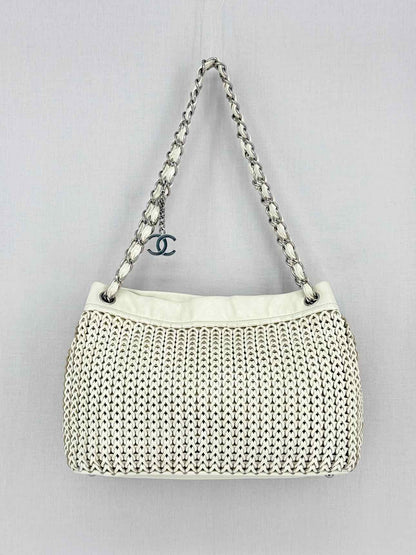 CHANEL Woven White Tote Bag
