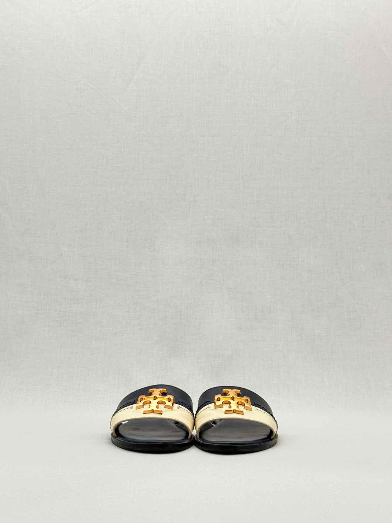 TORY BURCH Navy Blue & Beige Size EU 36 Flats