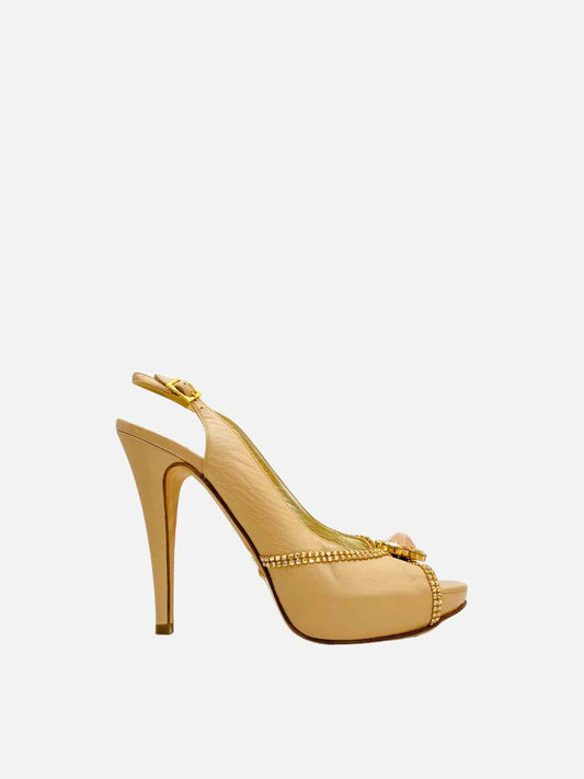 GINA Beige & Gold Slingbacks