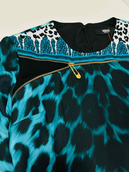 VERSUS VERSACE Zip Detail Leopard Size US 8 Short Dress