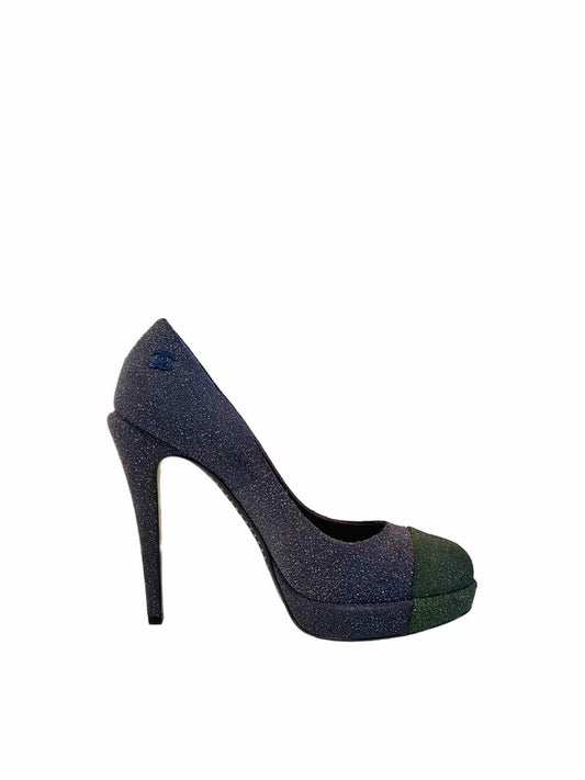 CHANEL Blue & Green Cap Toe Pumps