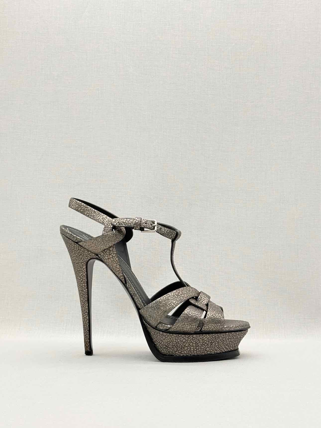 YSL Tribute Metallic Grey Size EU 40 Platform Sandals