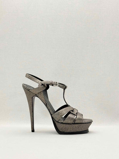 YSL Tribute Metallic Grey Size EU 40 Platform Sandals