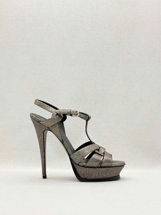YSL Tribute Metallic Grey Size EU 40 Platform Sandals