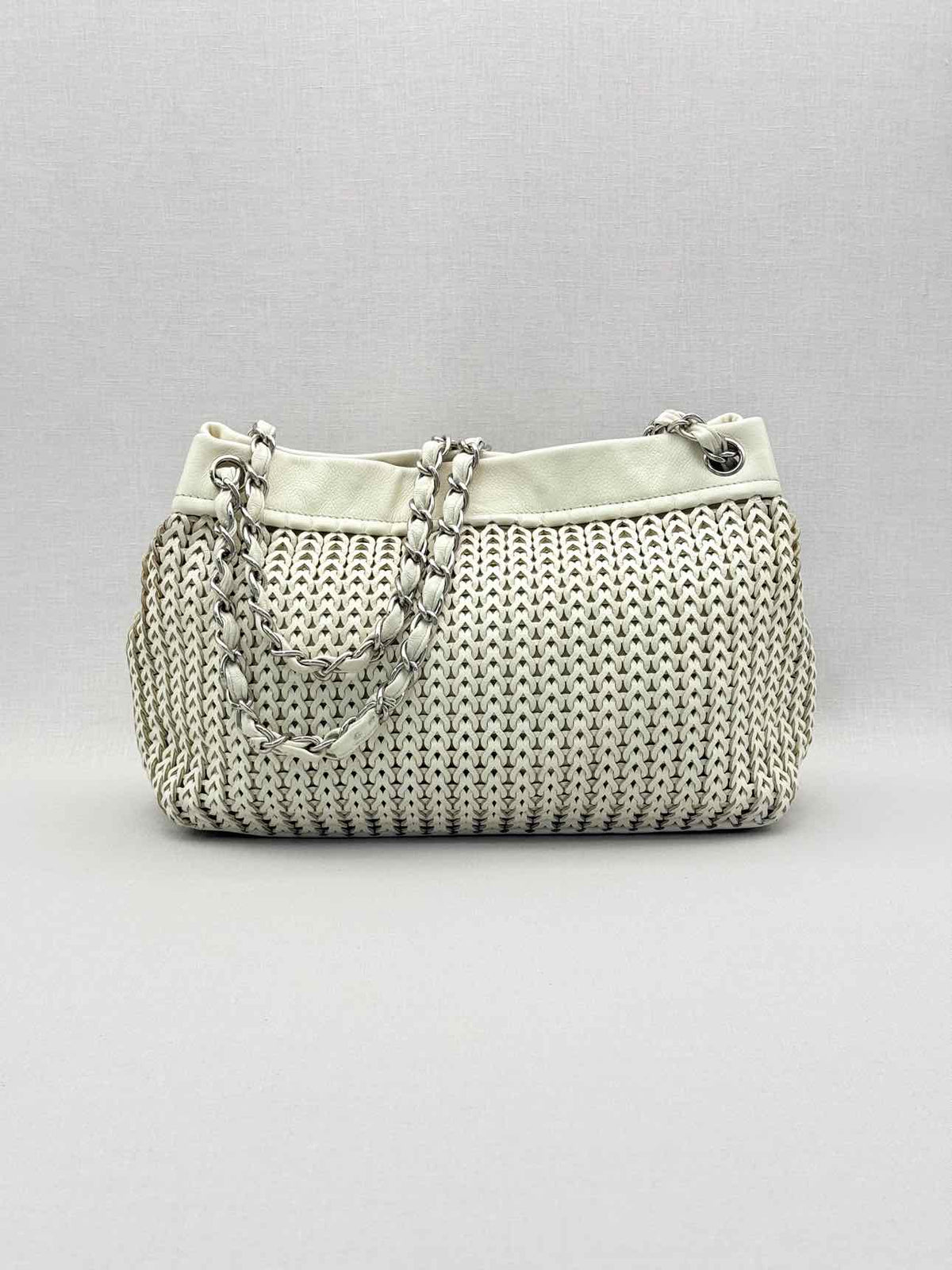 CHANEL Woven White Tote Bag