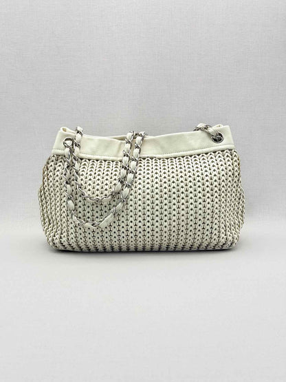 CHANEL Woven White Tote Bag