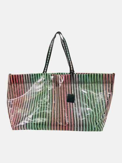 M MISSONI Shopping Black Multicolor Striped Tote Bag