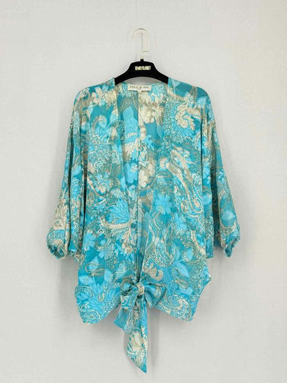 PAUL & JOE Kimono Blue & Cream Size Small Top
