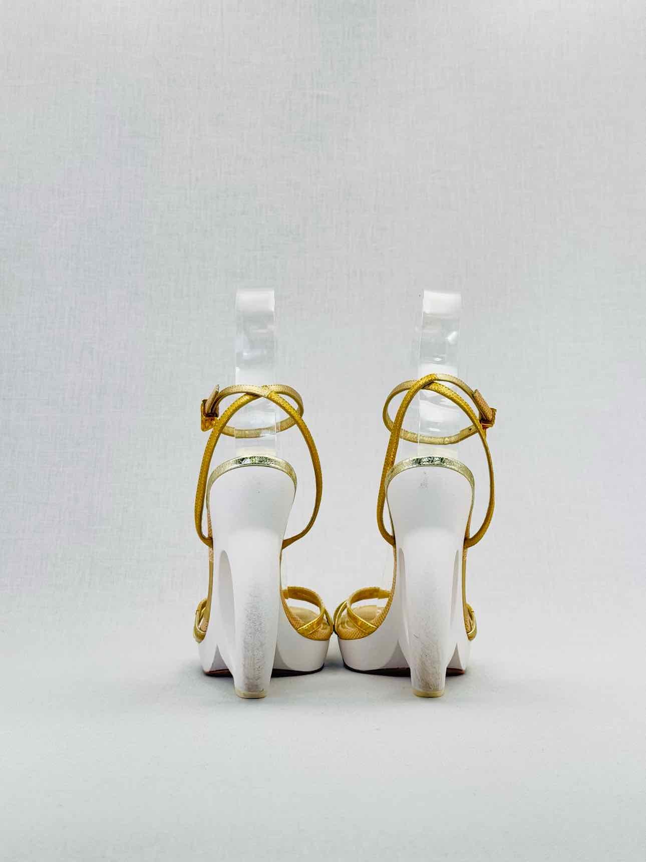 LOUIS VUITTON Gold & White Size EU 38.5 Heeled Sandals