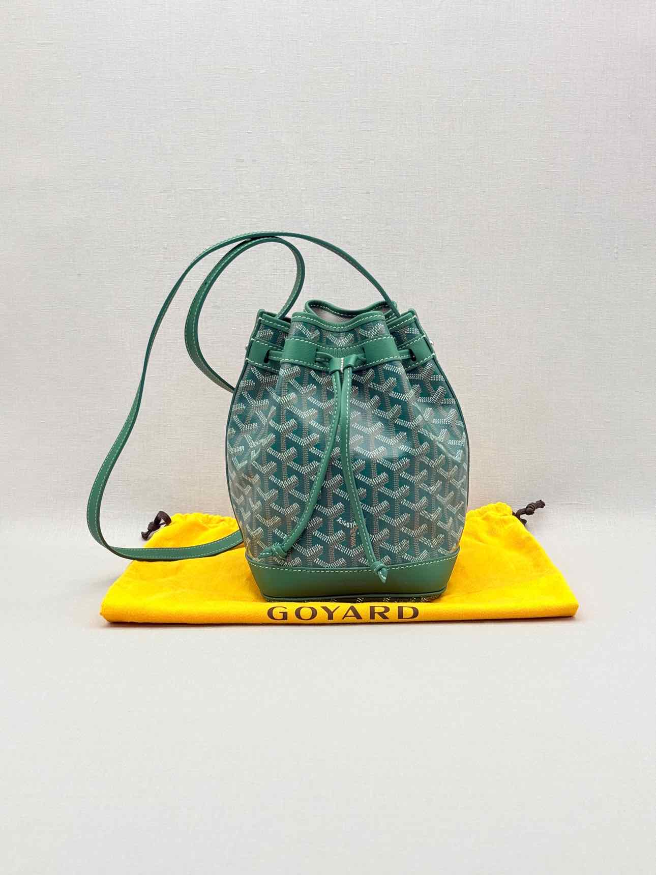 GOYARD Petit Flot Green Goyardine Chevron Bucket Bag