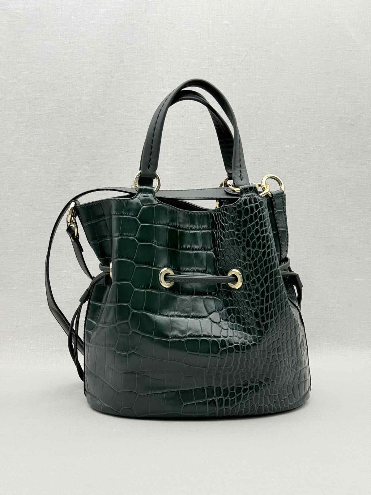 LANCEL Premier First Green Croc Embossed Bucket Bag