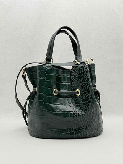 LANCEL Premier First Green Croc Embossed Bucket Bag