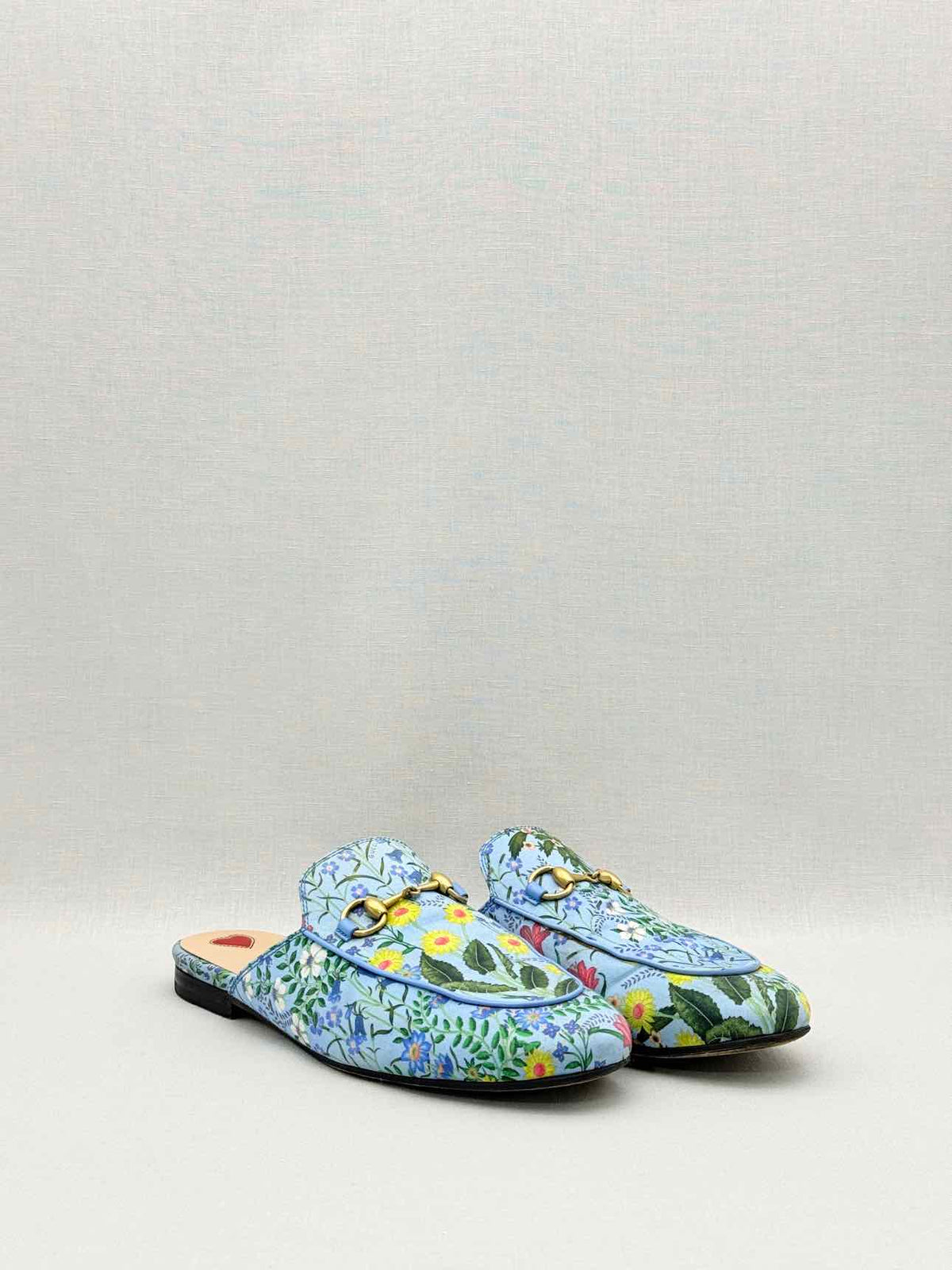 GUCCI Princetown Blue Multicolor Size EU 37.5 Mules