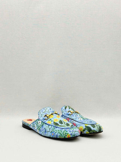 GUCCI Princetown Blue Multicolor Size EU 37.5 Mules