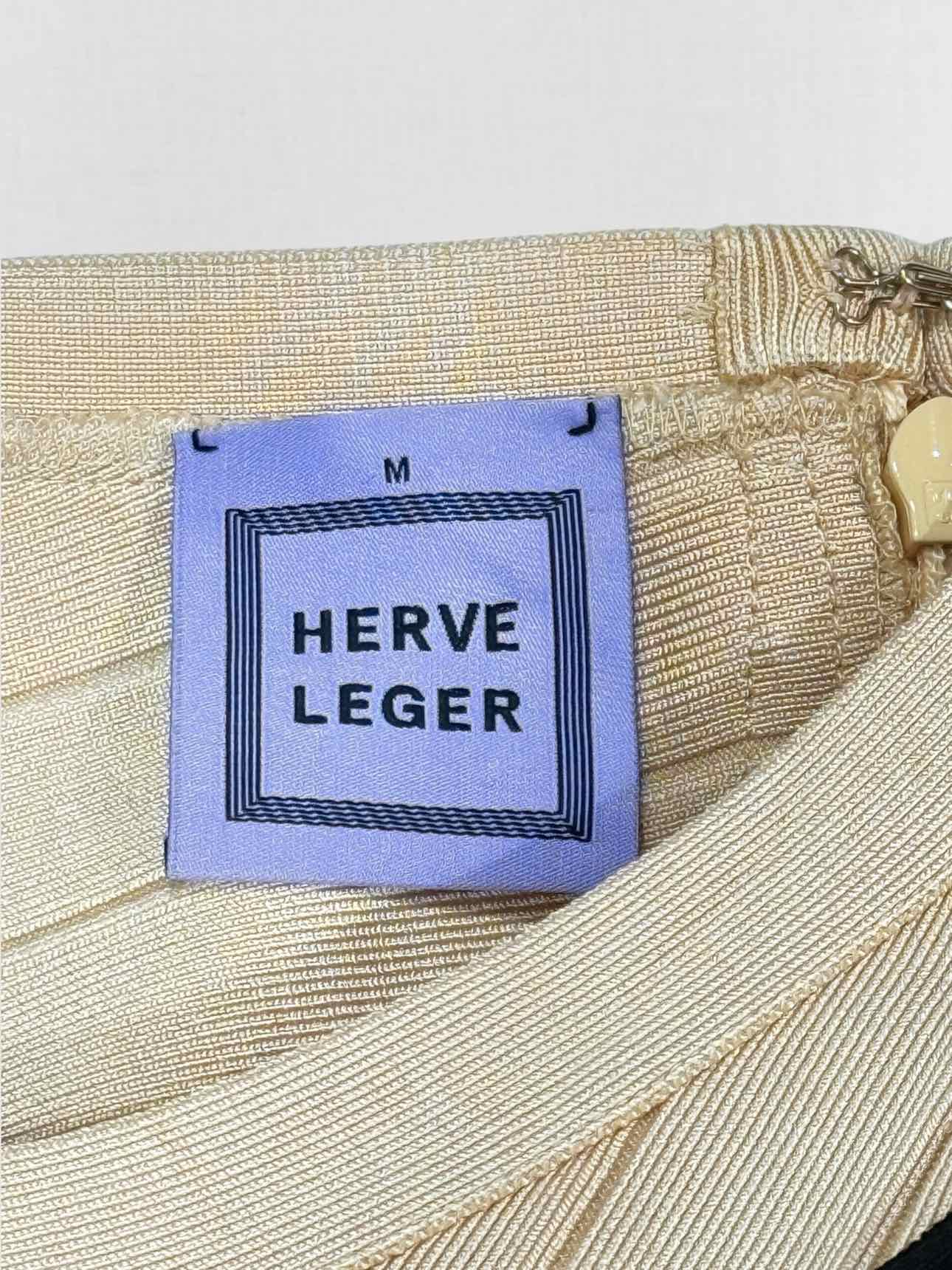 HERVE LEGER Black & Cream Size Medium Short Dress