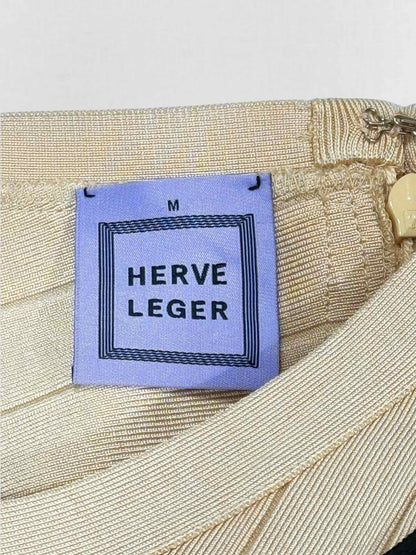 HERVE LEGER Black & Cream Size Medium Short Dress