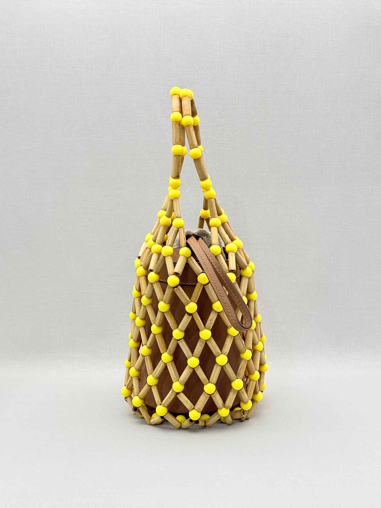 WAI WAI RIO Fefi Brown & Yellow Beaded Bucket Bag
