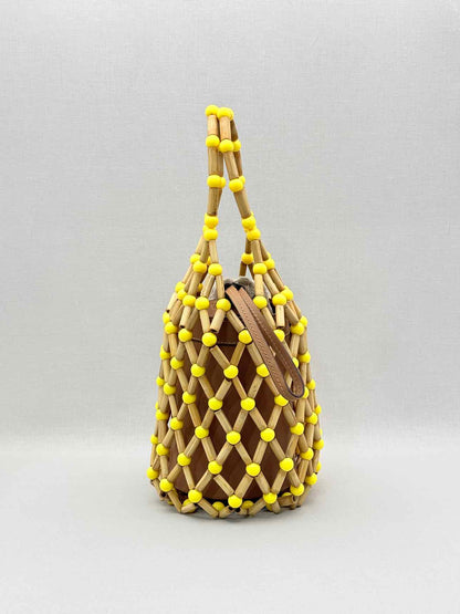 WAI WAI RIO Fefi Brown & Yellow Beaded Bucket Bag